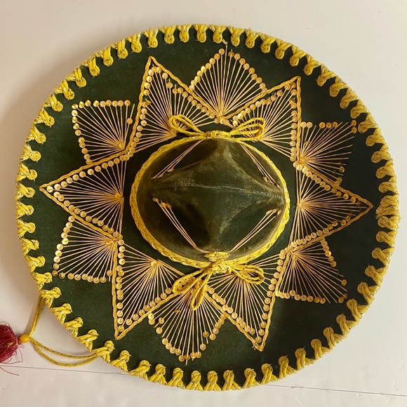 Pigalle Salazar Accessories - Vintage Pigalle Salazar handmade ornate olive green velvet sombrero.